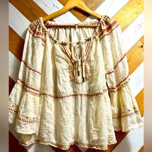 Free People bell sleeve embroidered shirt